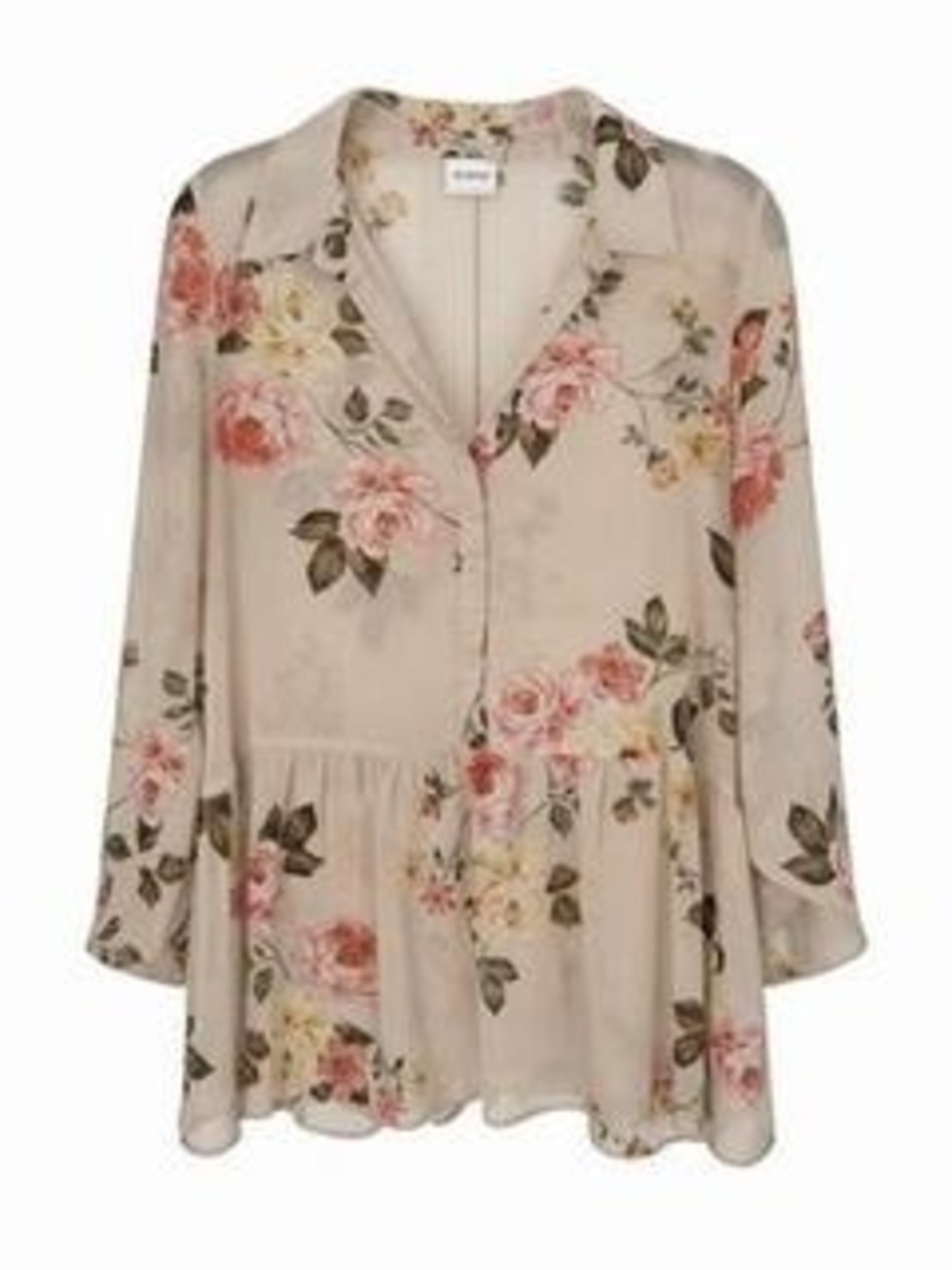 Cupio Beige Floral Sheer Peplum Blouse Women's M